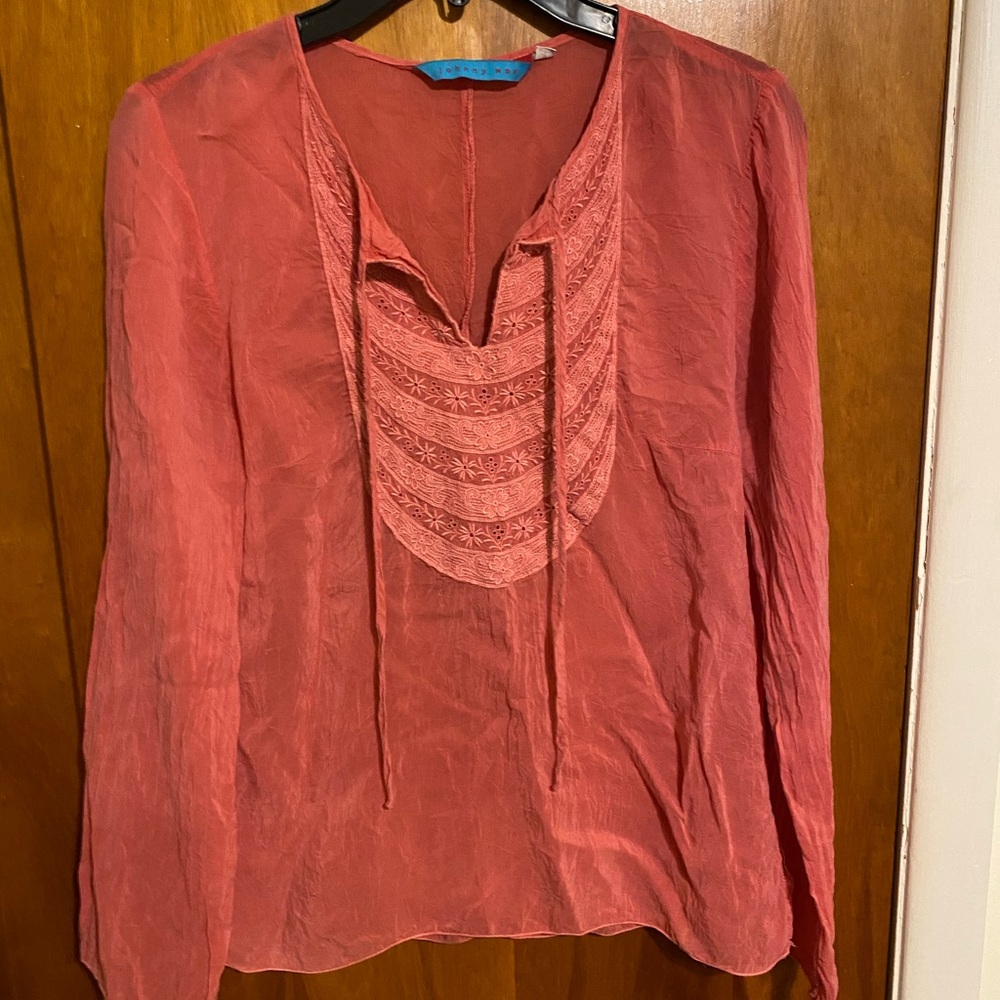 Johnny Was Coral Boho Long Sleeve Embroidered Blouse Women’s Medium. - Picture 7 of 7